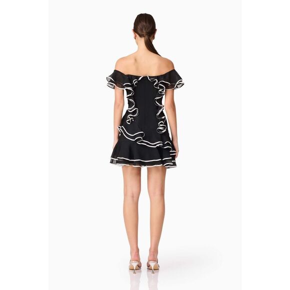 ELLIATT Melissa Tiered Mini Dress Black Wedding Guest Cocktail Party size S NWT - Picture 3 of 6